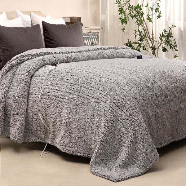 blunique -  Double Sided Cozy Sherpa Heated Throw Blanket  Queen Size