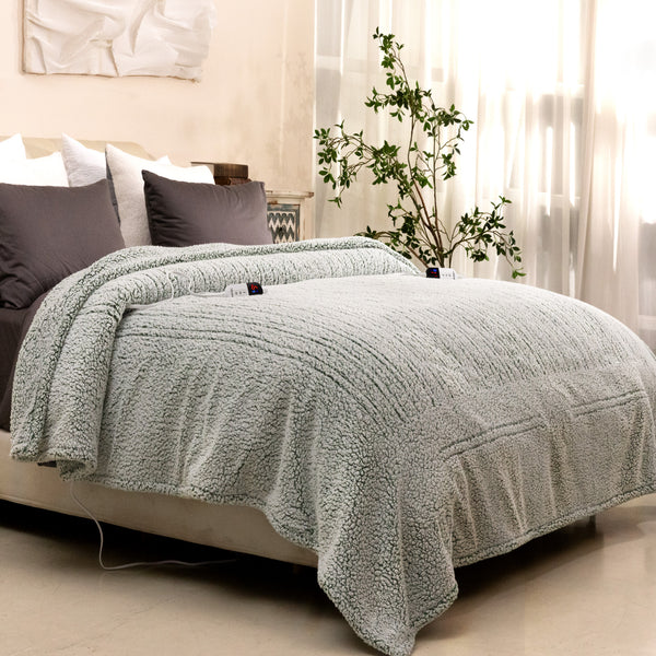blunique -  Double Sided Cozy Sherpa Heated Throw Blanket  Queen Size