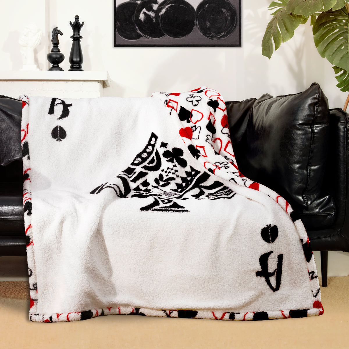 blunique - Poker Themed Design - Double Sided Cozy Sherpa  Throw Blanket