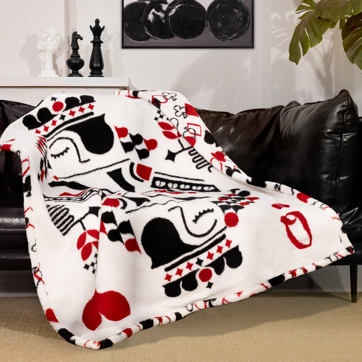 blunique - Poker Themed Design - Double Sided Cozy Sherpa  Throw Blanket