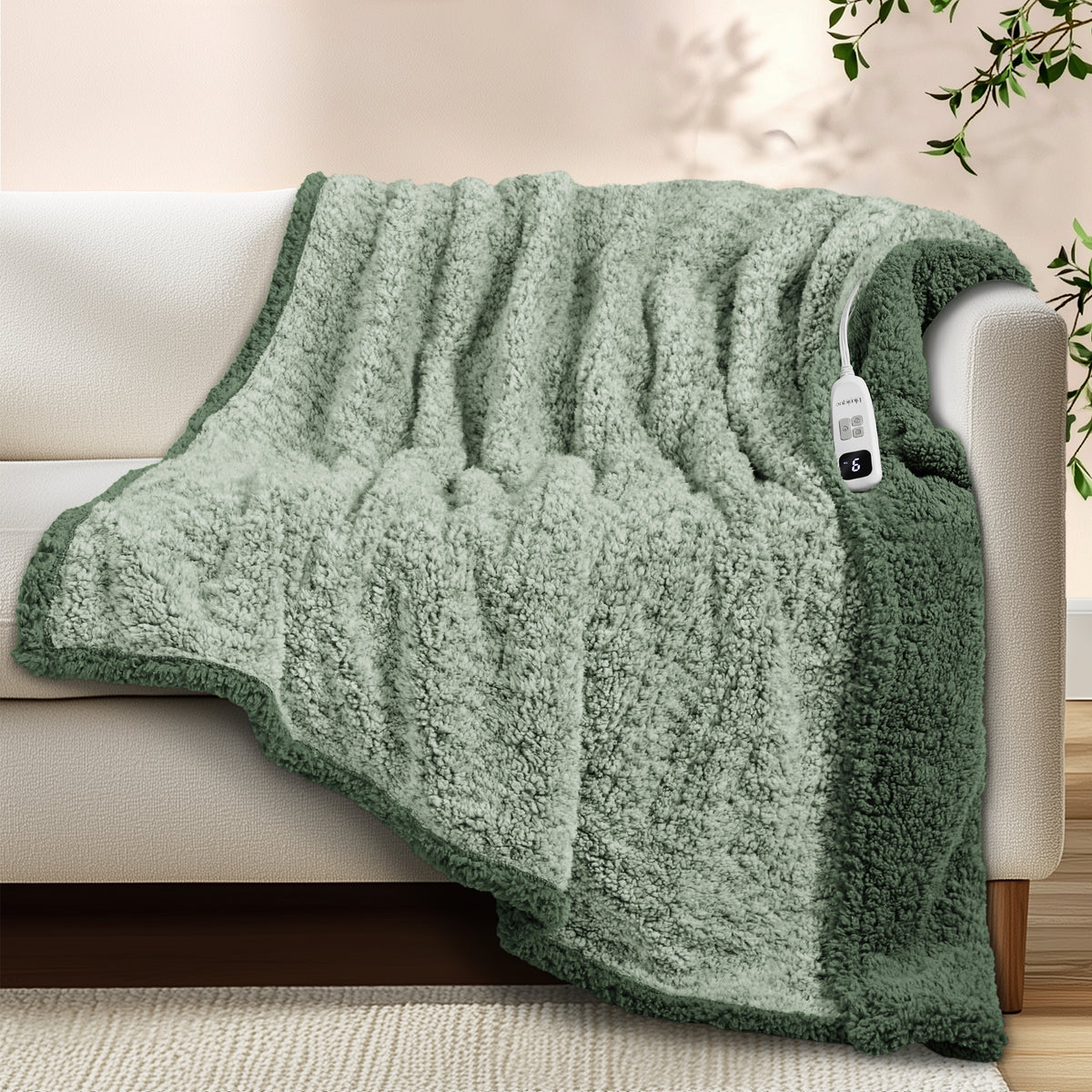 blunique -  Double Sided Cozy Sherpa - Two-Tone -Fast Heated Blanket Electric Blanket