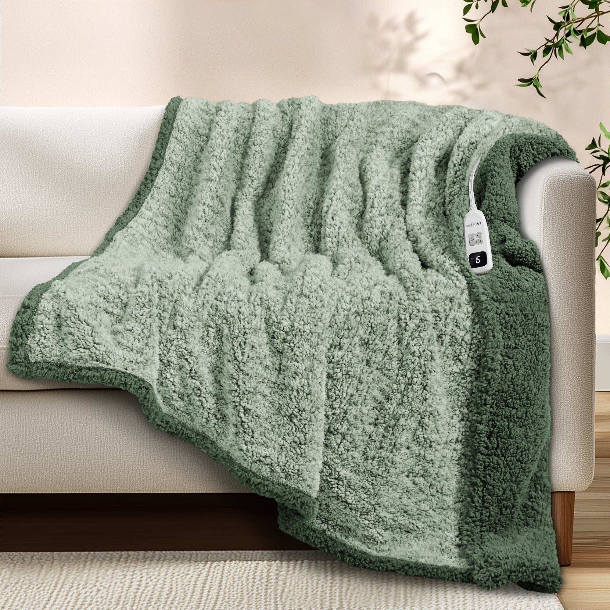 blunique - Double Sided Cozy Sherpa - Two-Tone -Fast Heated Blanket Electric Blanket - Blunique