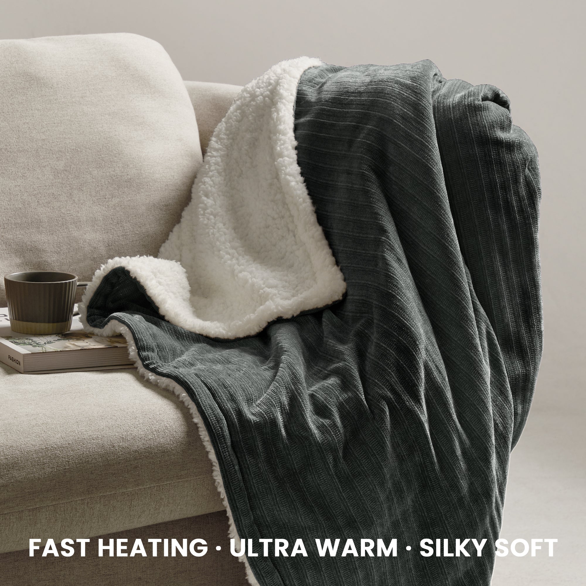 blunique - Ultra Soft Cozy Chenille - Fast Heated Blanket Electric Throw 50''x60'' Blunique