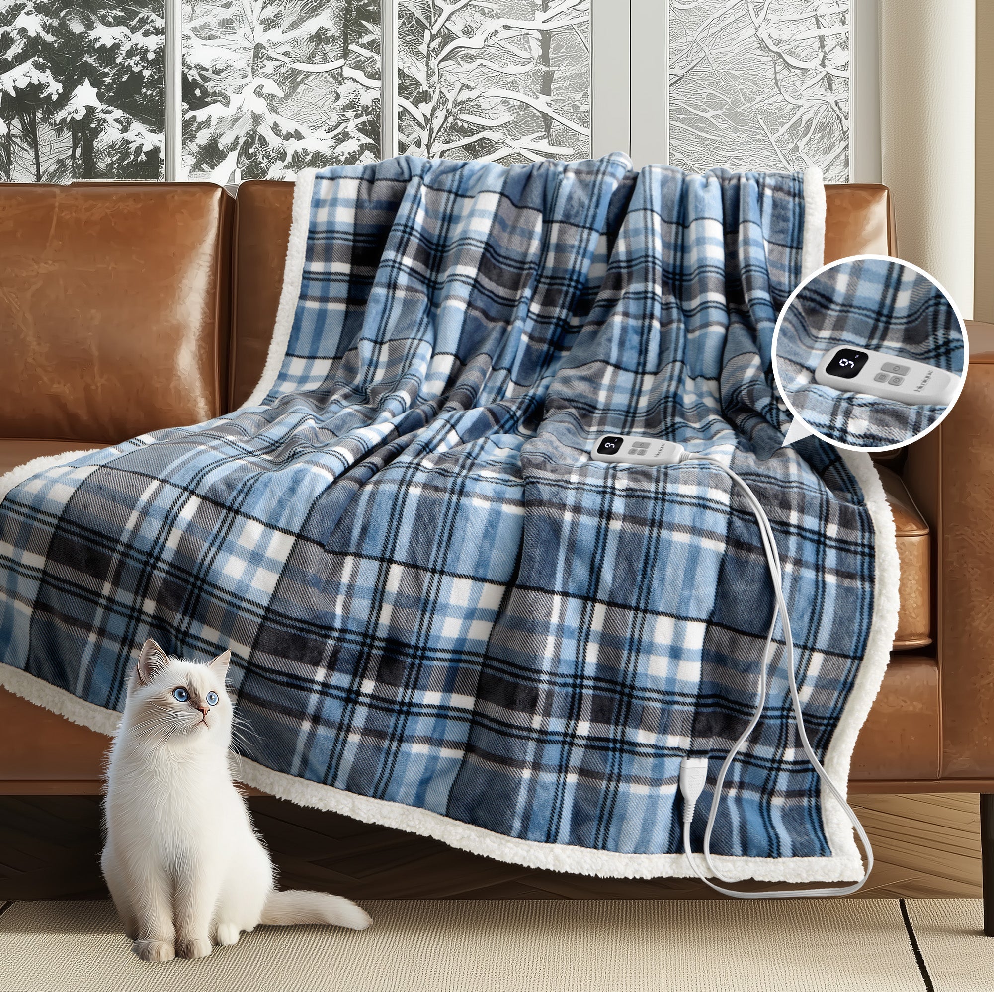 blunique - Ultra Soft Cozy Plaid Flannel - Fast Heated Blanket Electric Throw 50''x60'' - Blunique