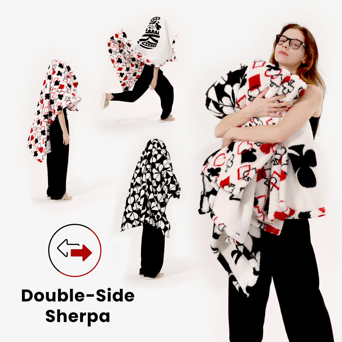 blunique - Poker Themed Design - Double Sided Cozy Sherpa  Throw Blanket