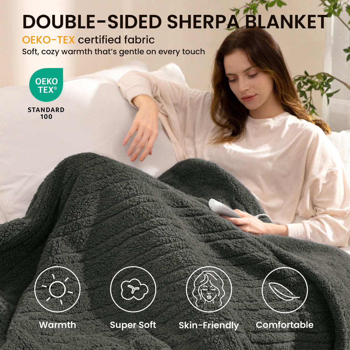 blunique -  Double Sided Cozy Sherpa - Fast Heated Blanket Electric Blanket