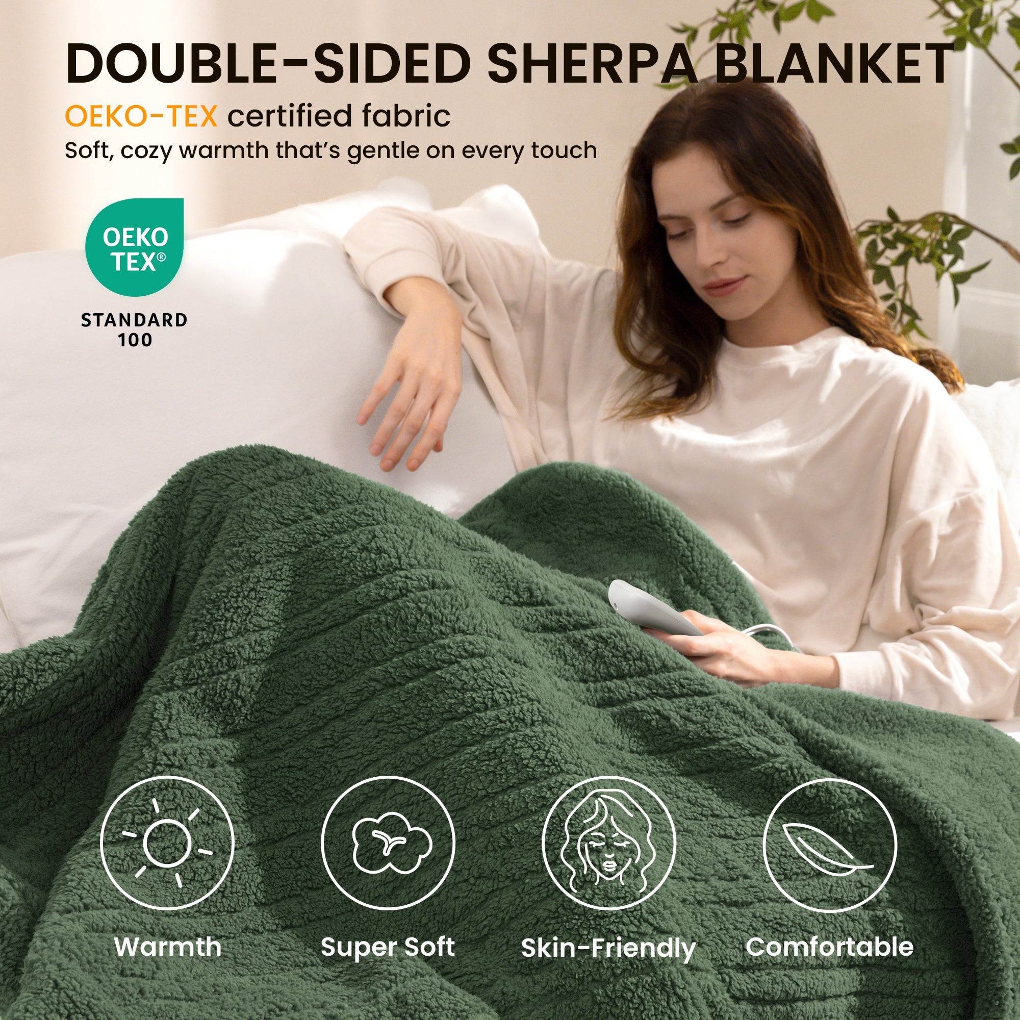 blunique - Double Sided Cozy Sherpa - Fast Heated Blanket Electric Blanket - Blunique