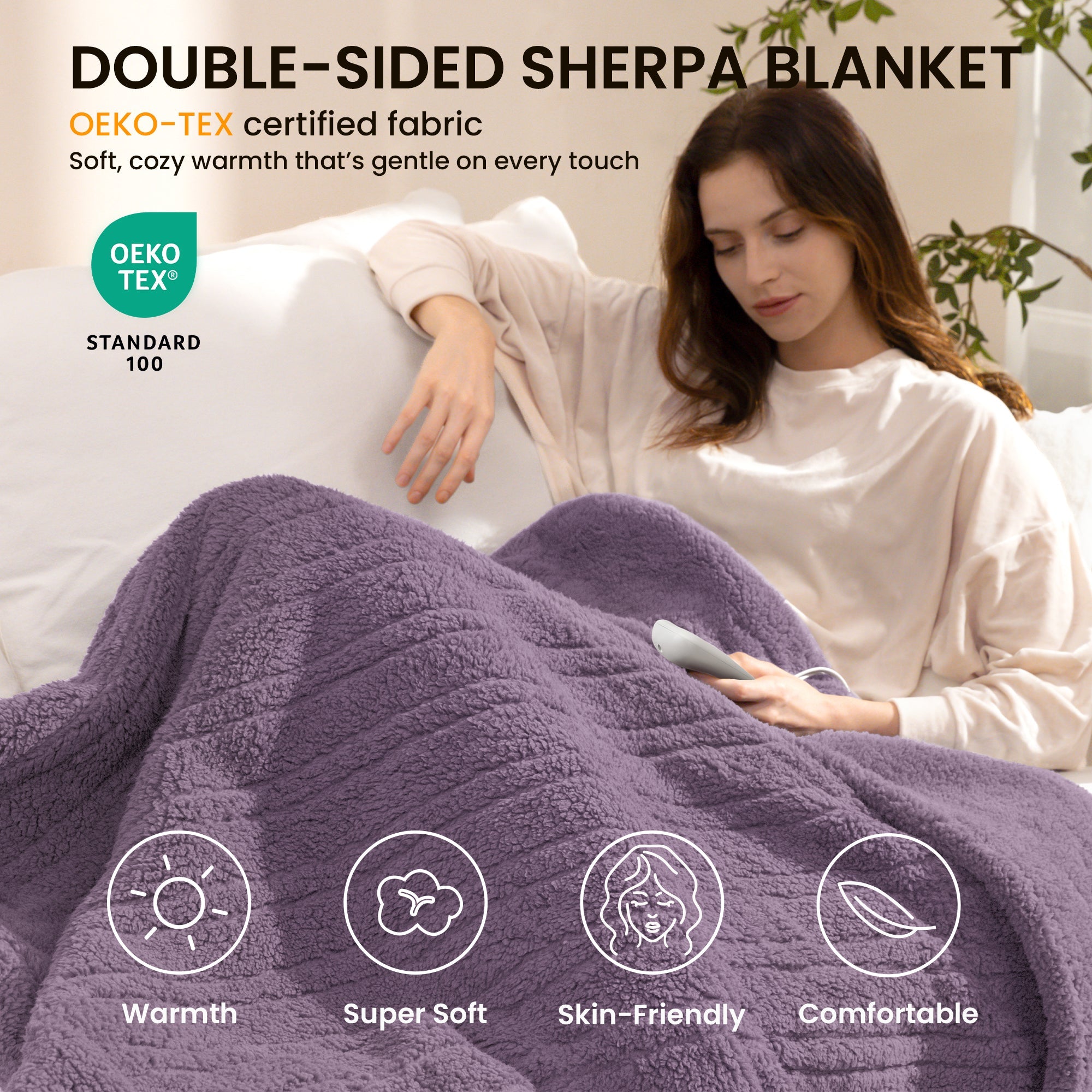 blunique - Double Sided Cozy Sherpa - Fast Heated Blanket Electric Blanket - Blunique