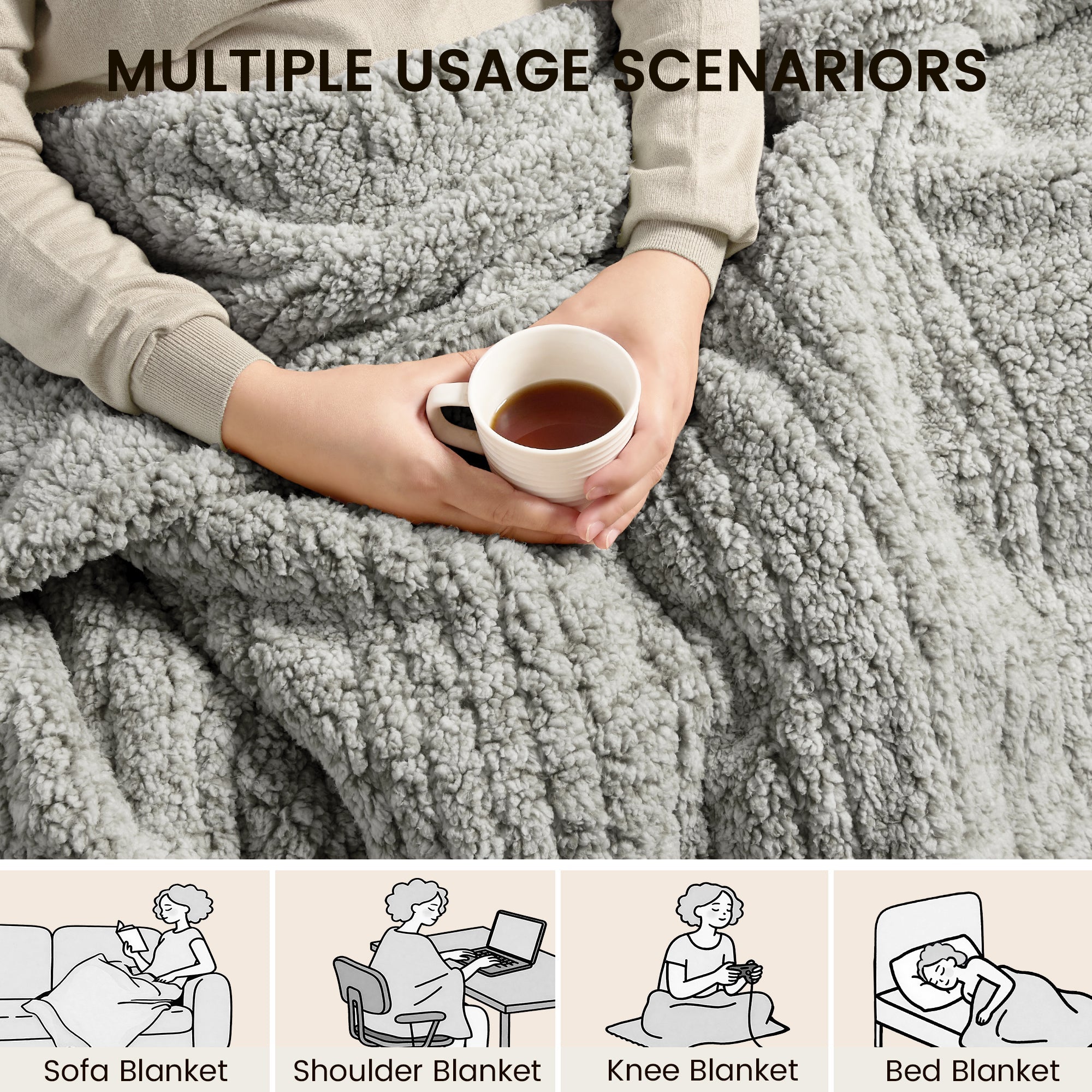 blunique - Double Sided Print Cozy Sherpa - Fast Heated Blanket Electric Blanket - Blunique