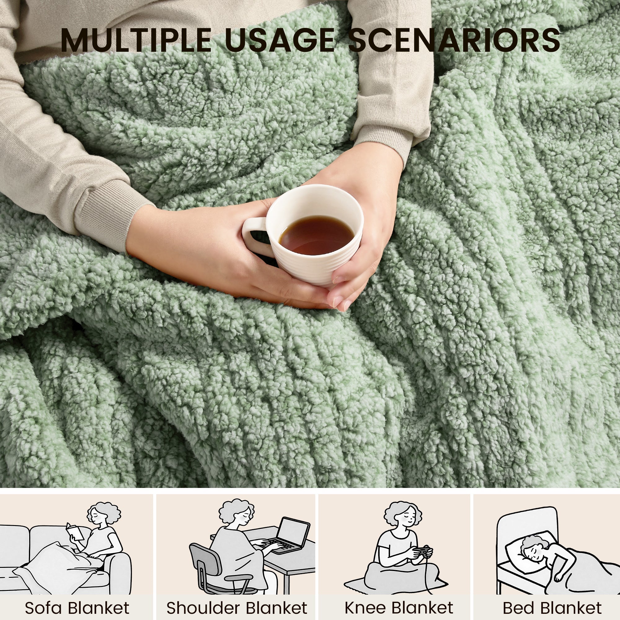 blunique - Double Sided Print Cozy Sherpa - Fast Heated Blanket Electric Blanket - Blunique