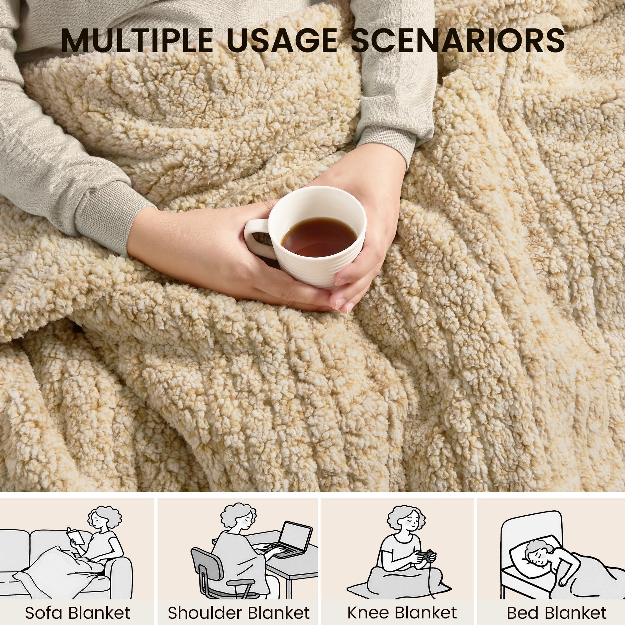 blunique - Double Sided Print Cozy Sherpa - Fast Heated Blanket Electric Blanket - Blunique