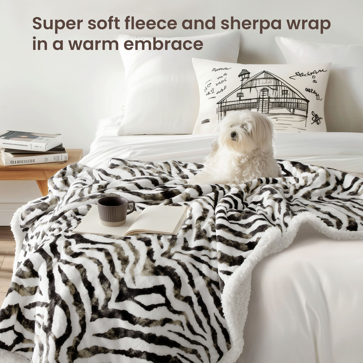 blunique - Zebra Print - Cozy Soft Fleece Sherpa - Fast Heated Blanket Electric Throw 50''x60''