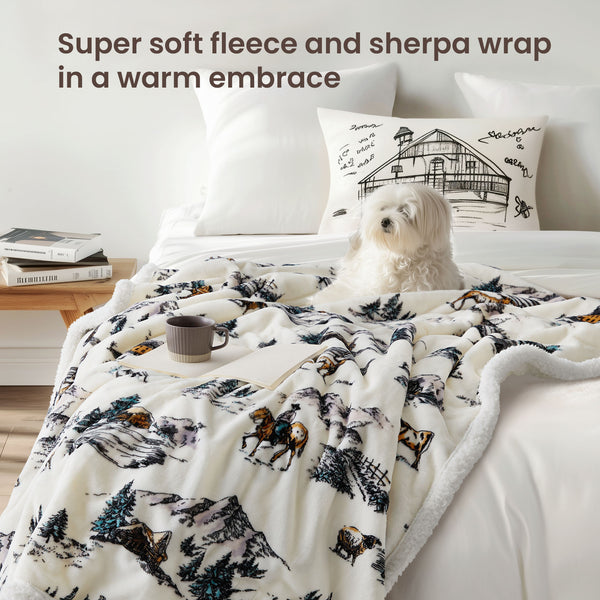 blunique - Farm Print - Cozy Soft Fleece Sherpa - Fast Heated Blanket Electric Throw 50''x60''