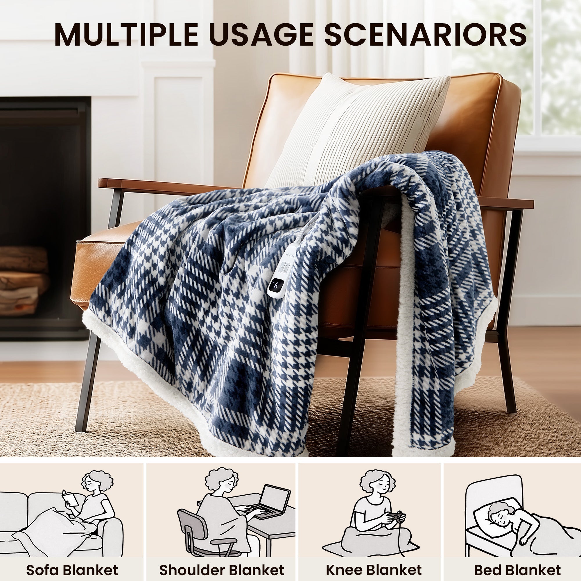 blunique - Ultra Soft Cozy Plaid Flannel - Fast Heated Blanket Electric Throw 50''x60'' Blunique