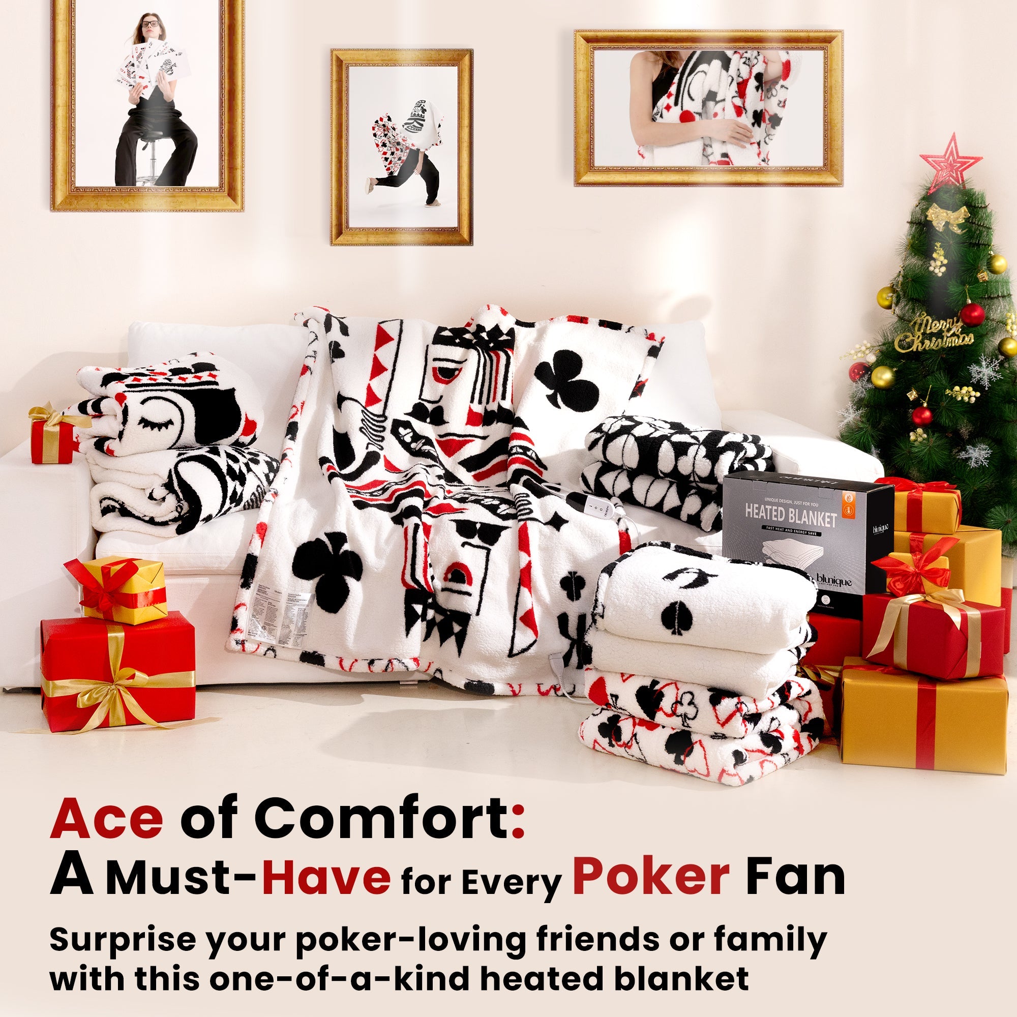 blunique - Poker Themed Design Heated Throw Blanket 50x60inch - Blunique