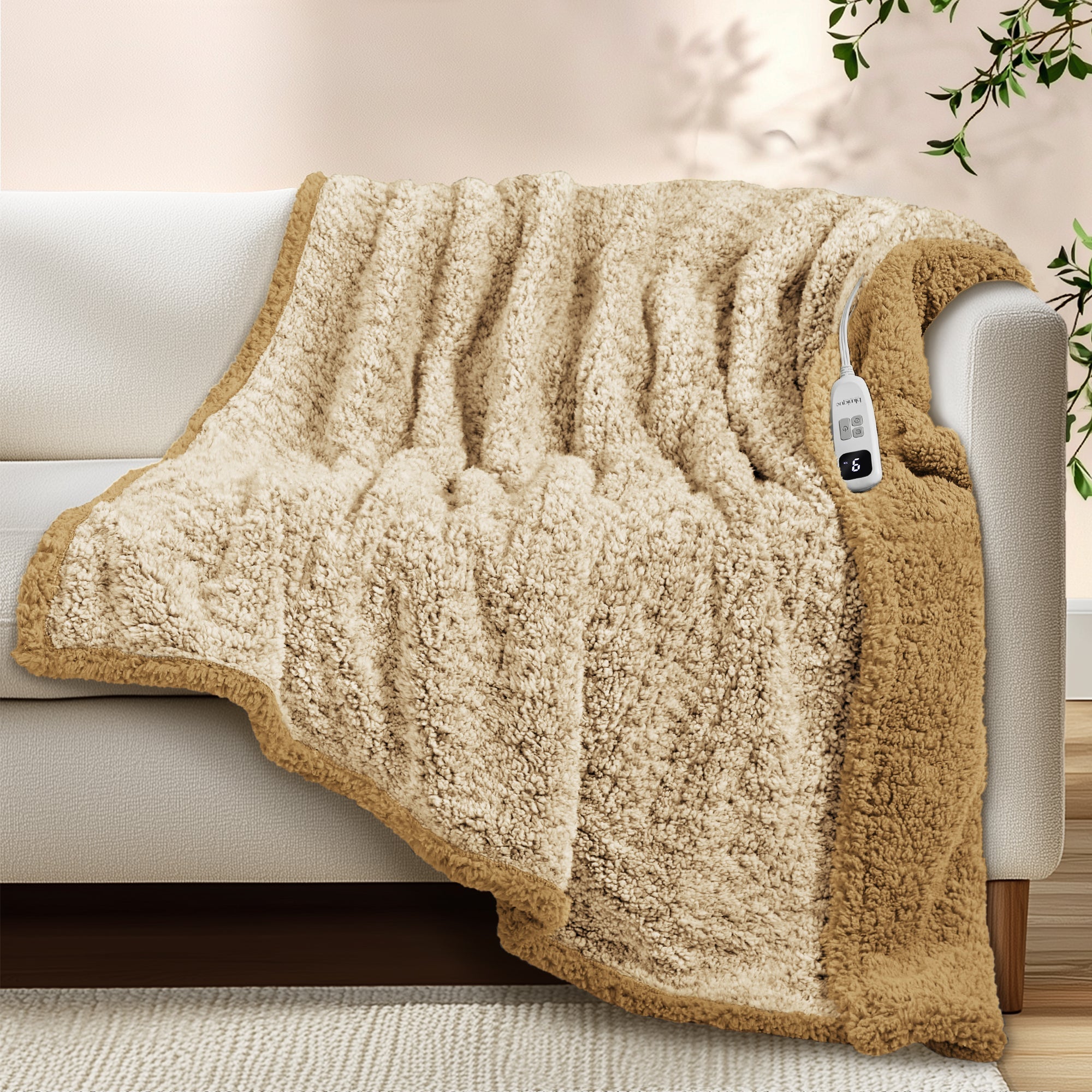 blunique - Double Sided Cozy Sherpa - Two-Tone -Fast Heated Blanket Electric Blanket - Blunique
