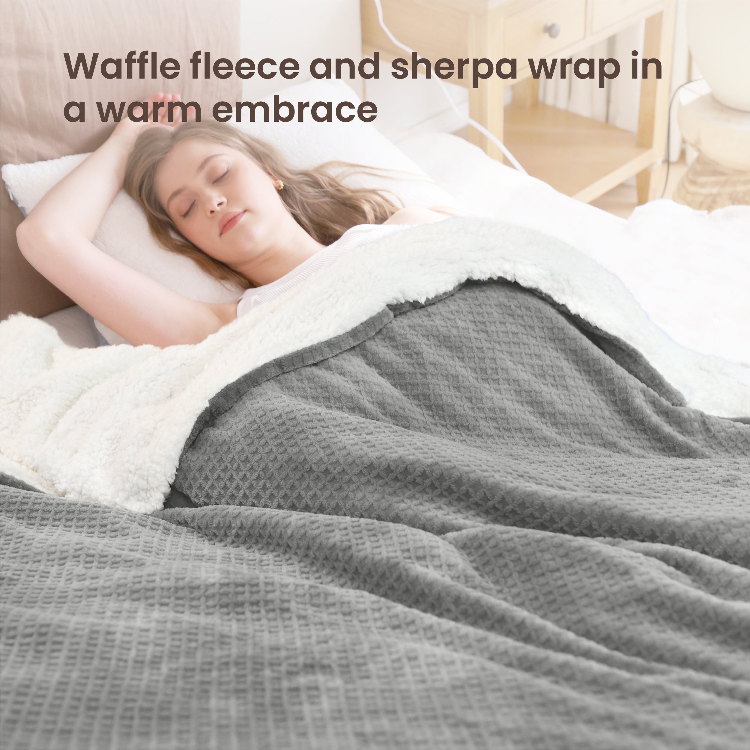 blunique - Waffle Sherpa Heated Throw & Blanket blunique
