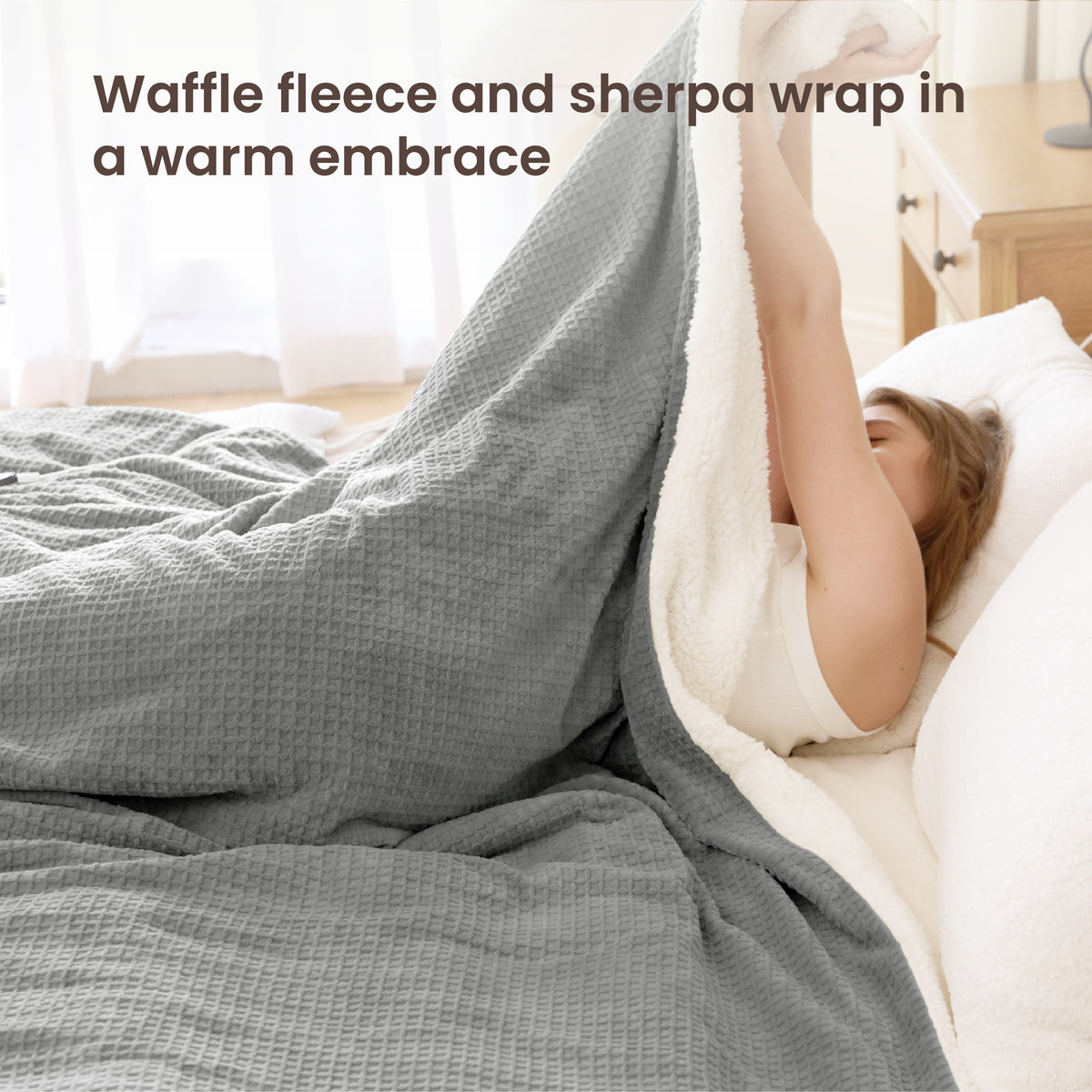 blunique - Waffle Sherpa Heated Throw & Blanket