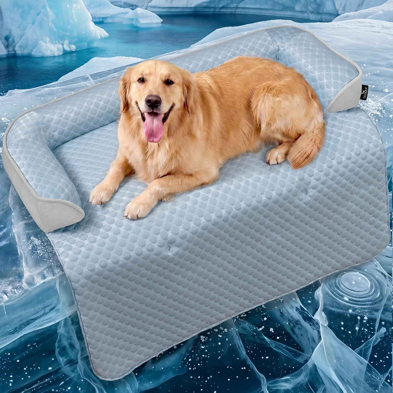 Large Cooling Dog Bed Mat - 41 x 37 inch Waterproof Couch Cover for Dogs Washable, Non-Slip Bottom Self Cooling Mat for Dogs, Durable & Non-Gel, Dog Couch Bed for Sofa Floor Car, Taupe