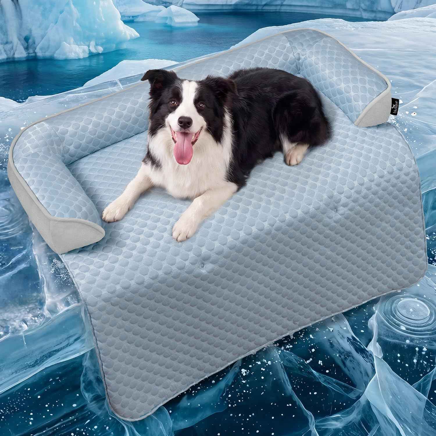 Large Cooling Dog Bed Mat - 41 x 37 inch Waterproof Couch Cover for Dogs Washable, Non-Slip Bottom Self Cooling Mat for Dogs, Durable & Non-Gel, Dog Couch Bed for Sofa Floor Car, Taupe