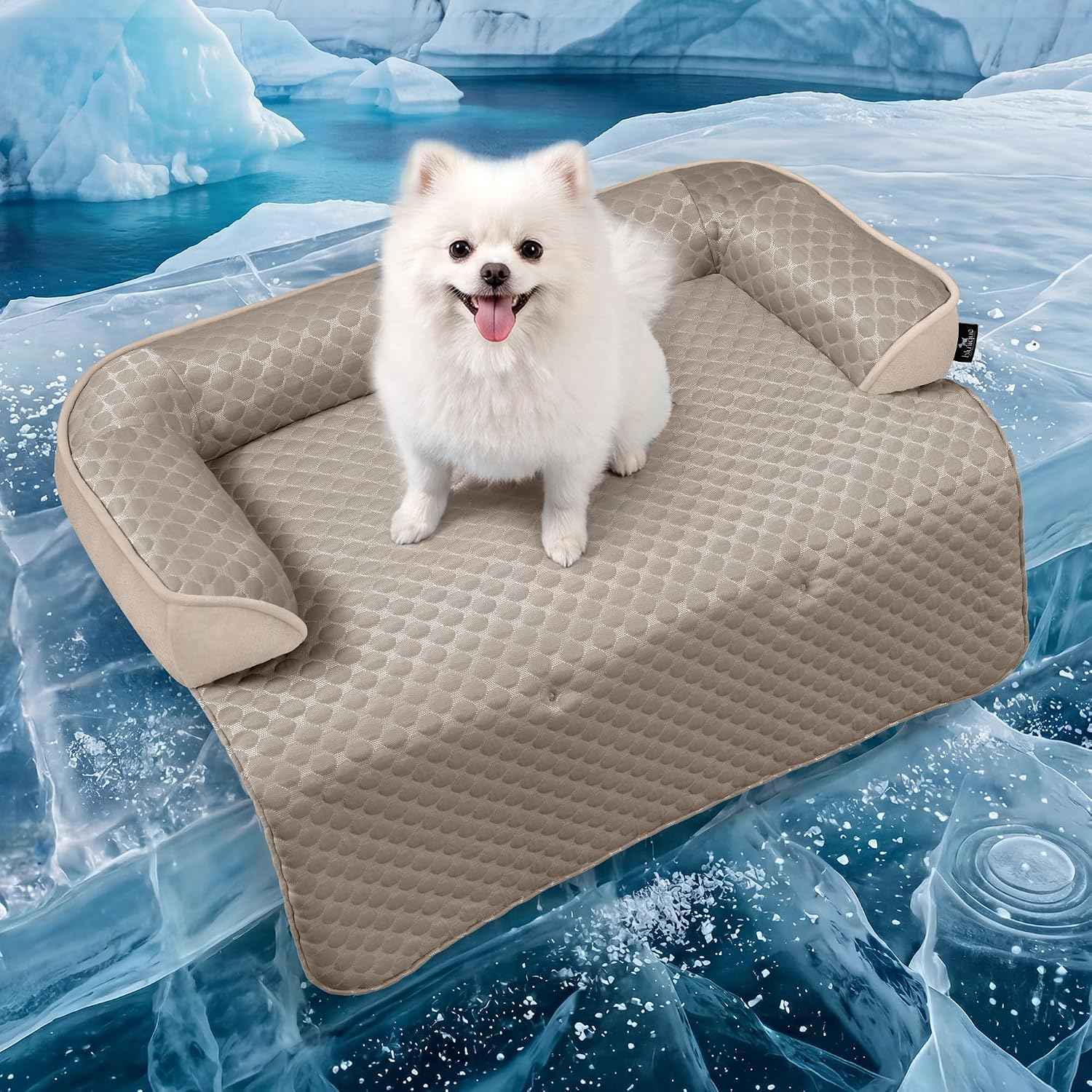 Large Cooling Dog Bed Mat - 41 x 37 inch Waterproof Couch Cover for Dogs Washable, Non-Slip Bottom Self Cooling Mat for Dogs, Durable & Non-Gel, Dog Couch Bed for Sofa Floor Car, Taupe