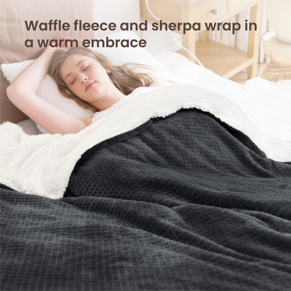 blunique - Waffle Sherpa Heated Throw & Blanket