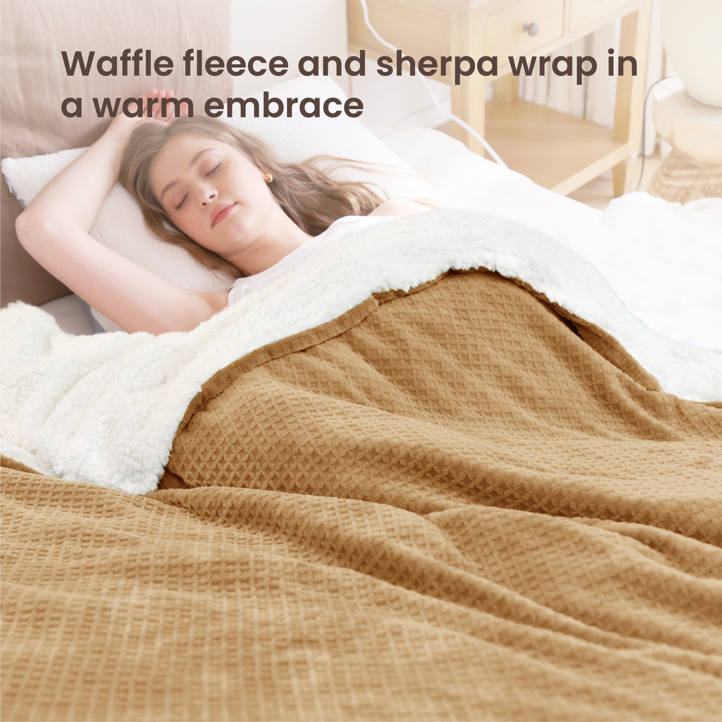 blunique - Waffle Sherpa Heated Throw & Blanket blunique