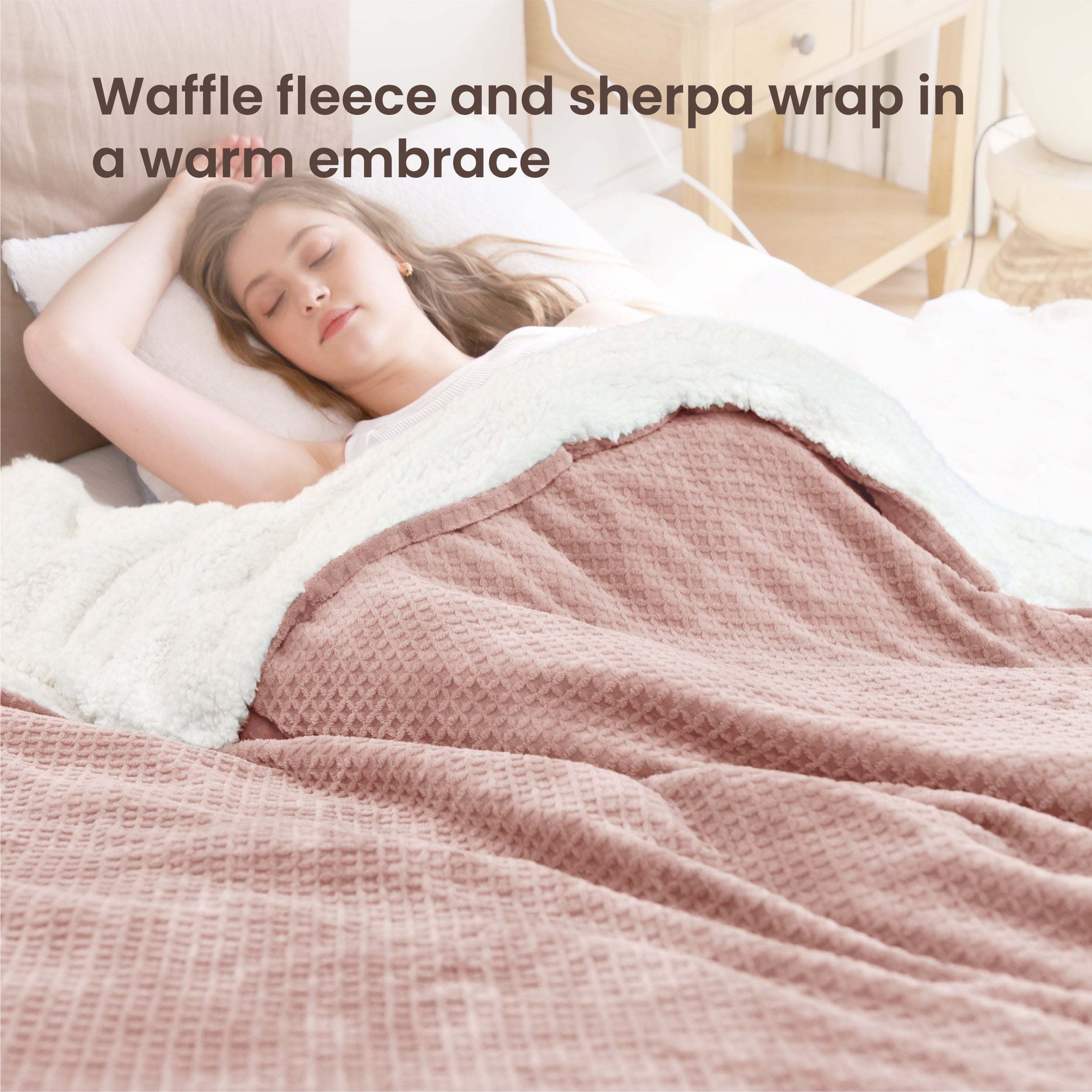 blunique - Waffle Sherpa Heated Throw & Blanket blunique