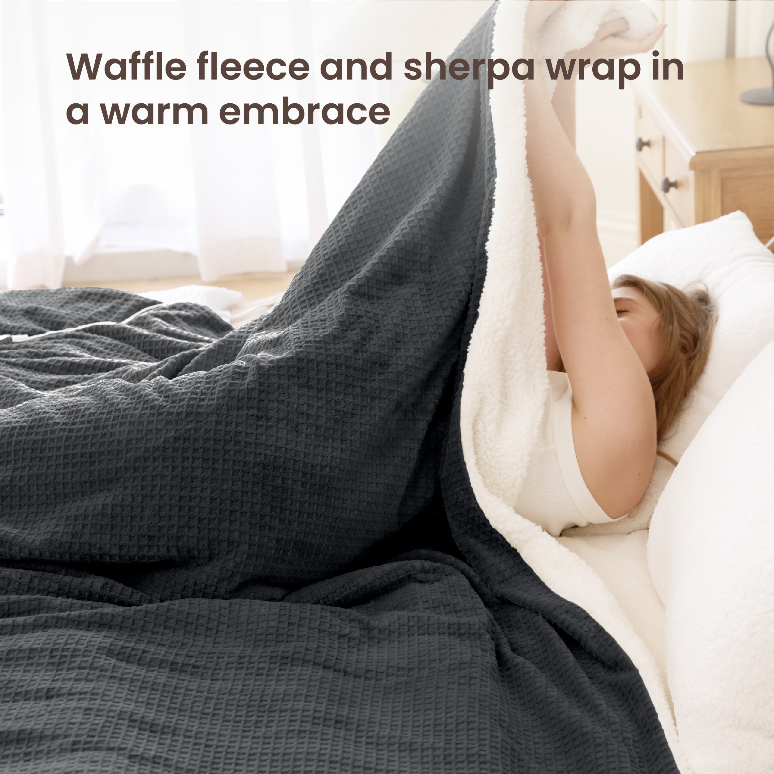 blunique - Waffle Sherpa Heated Throw & Blanket blunique