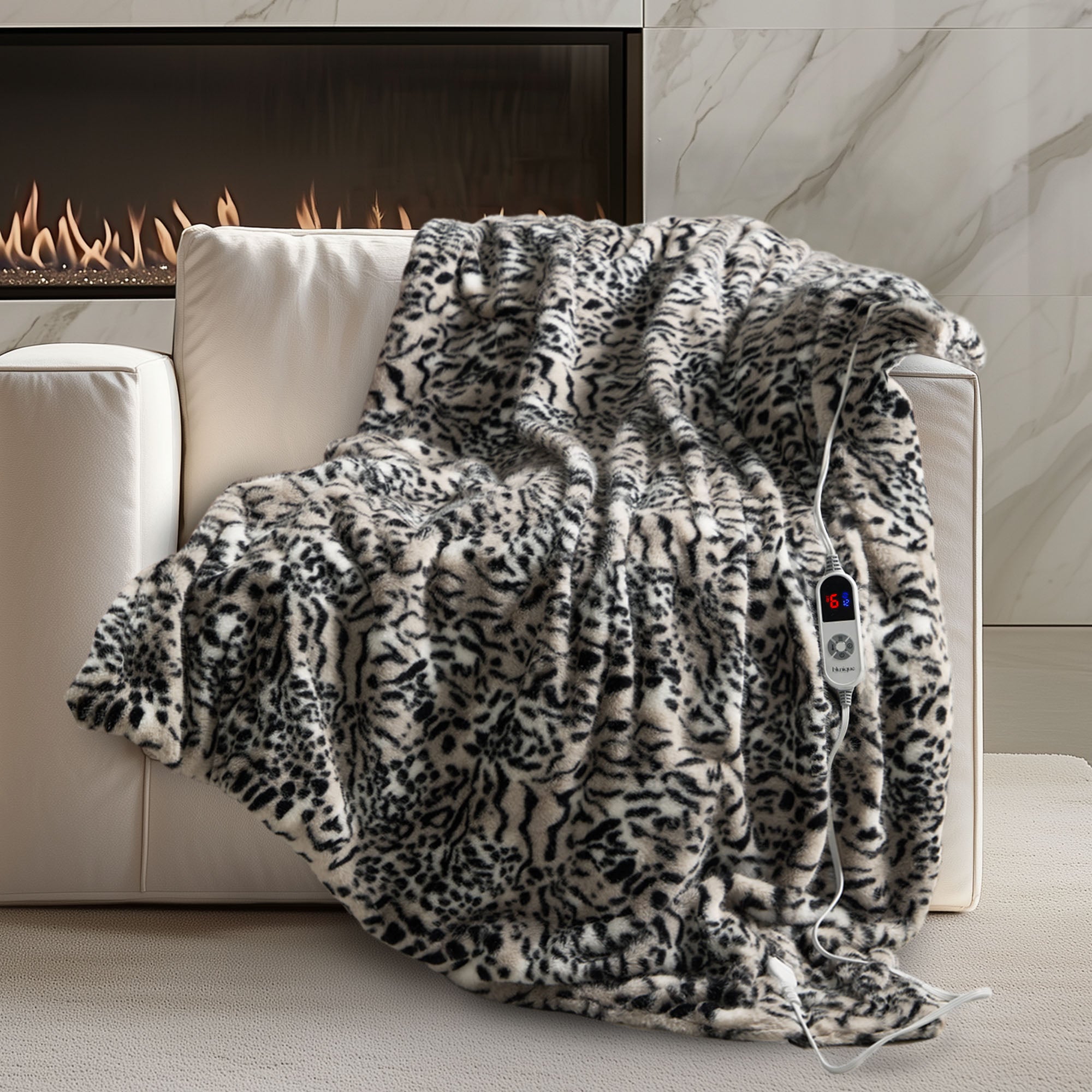 blunique - Luxury Faux Fur - Tiger Print - Fast Heated Blanket Electric Throw 50''x60'' - Blunique