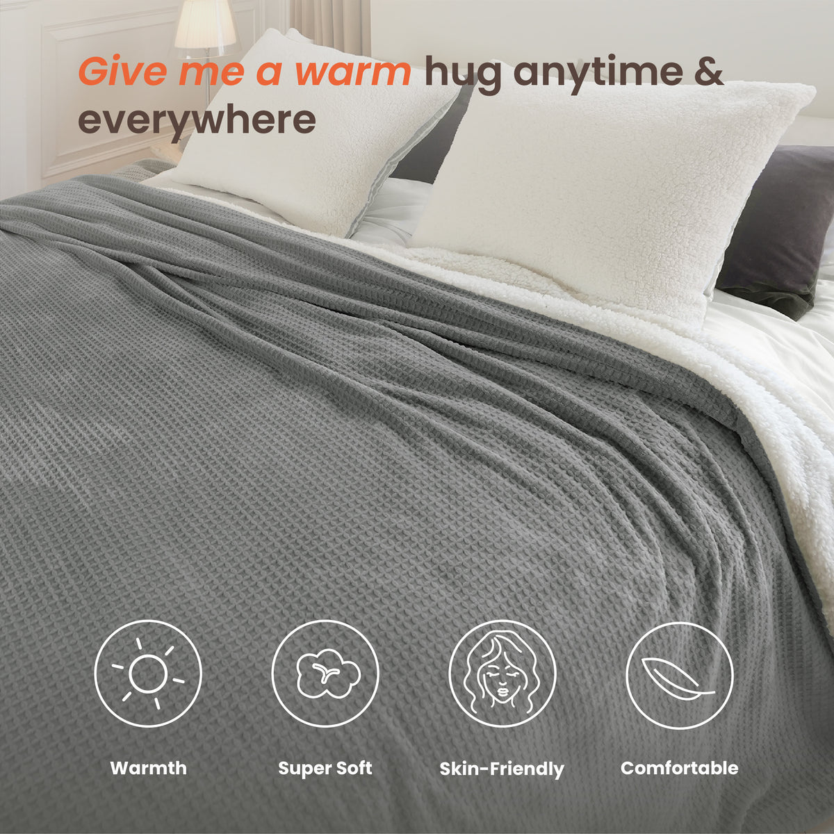 blunique - Waffle Sherpa Heated Throw & Blanket