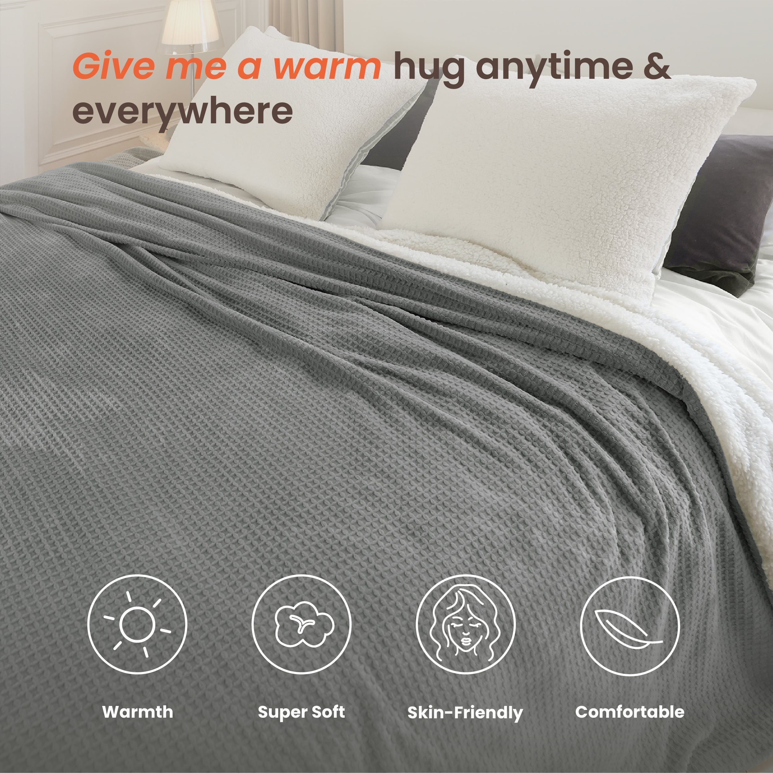 blunique - Waffle Sherpa Heated Throw & Blanket blunique