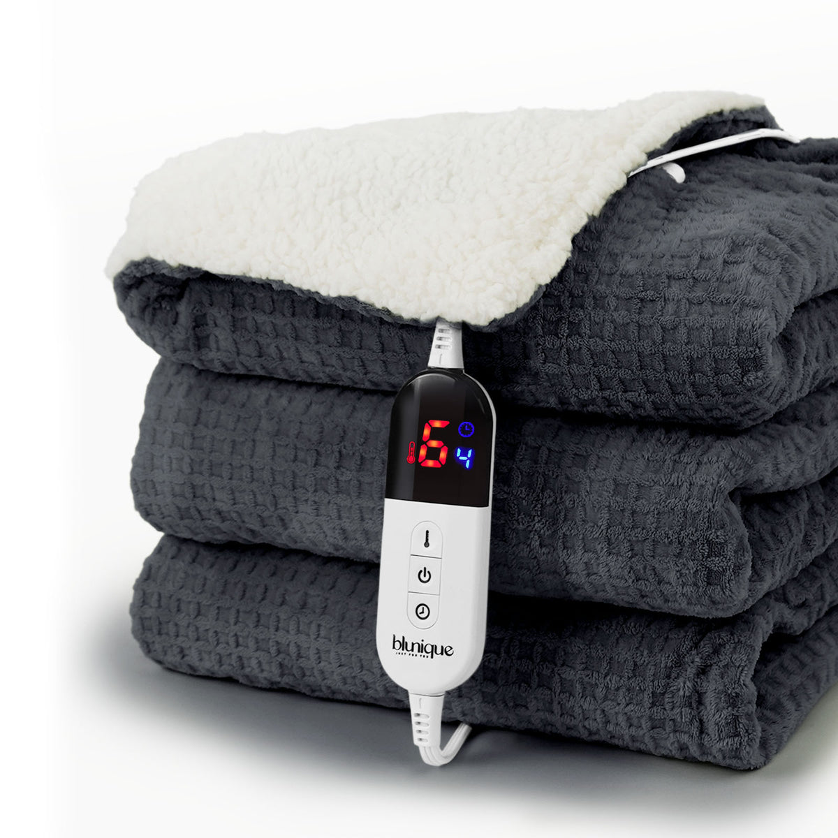 blunique - Waffle Sherpa Heated Throw & Blanket