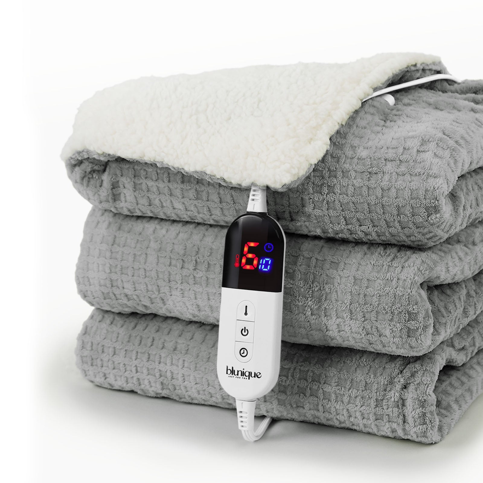 blunique - Waffle Sherpa Heated Blanket Throw Size - Blunique