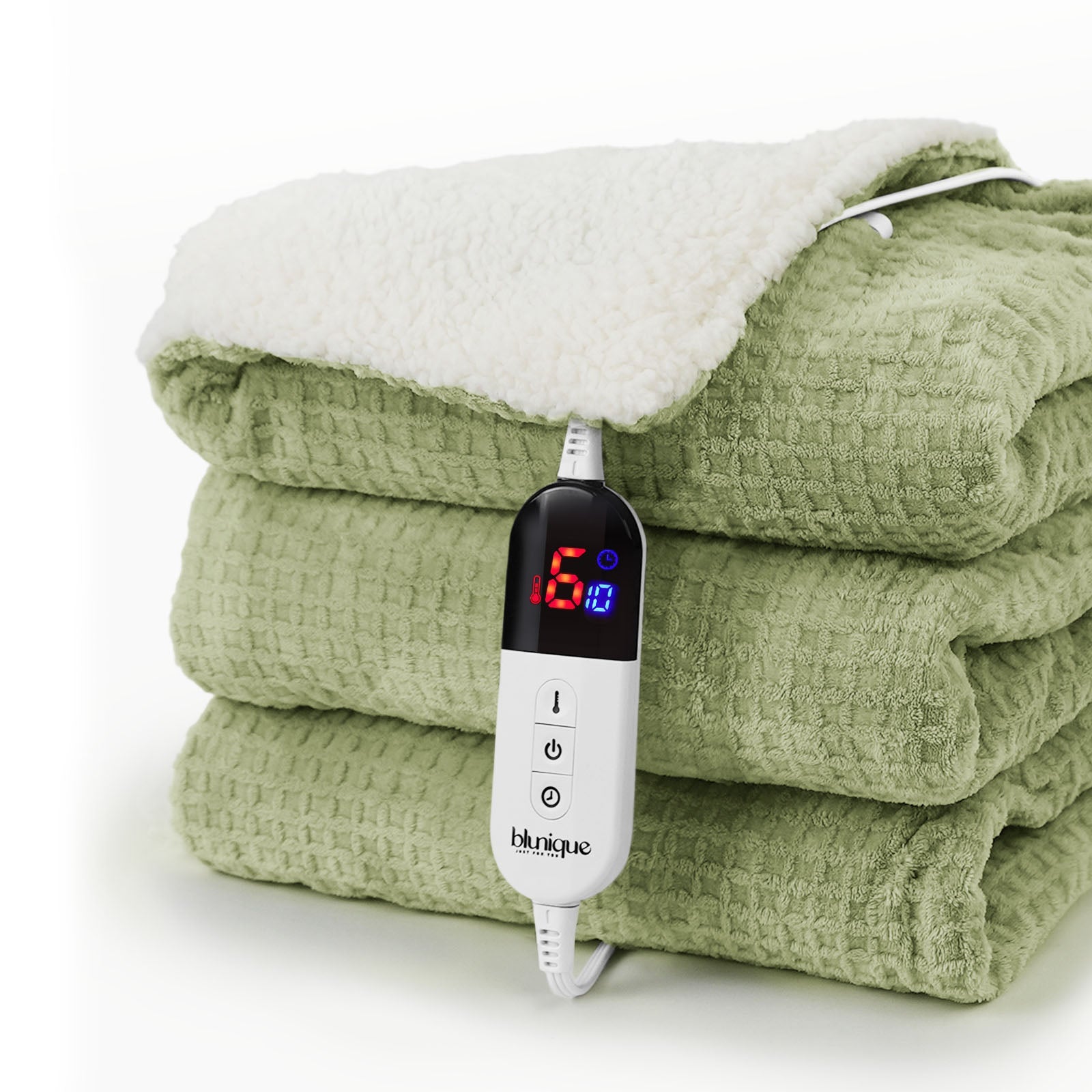blunique - Waffle Sherpa Heated Blanket Throw Size - Blunique