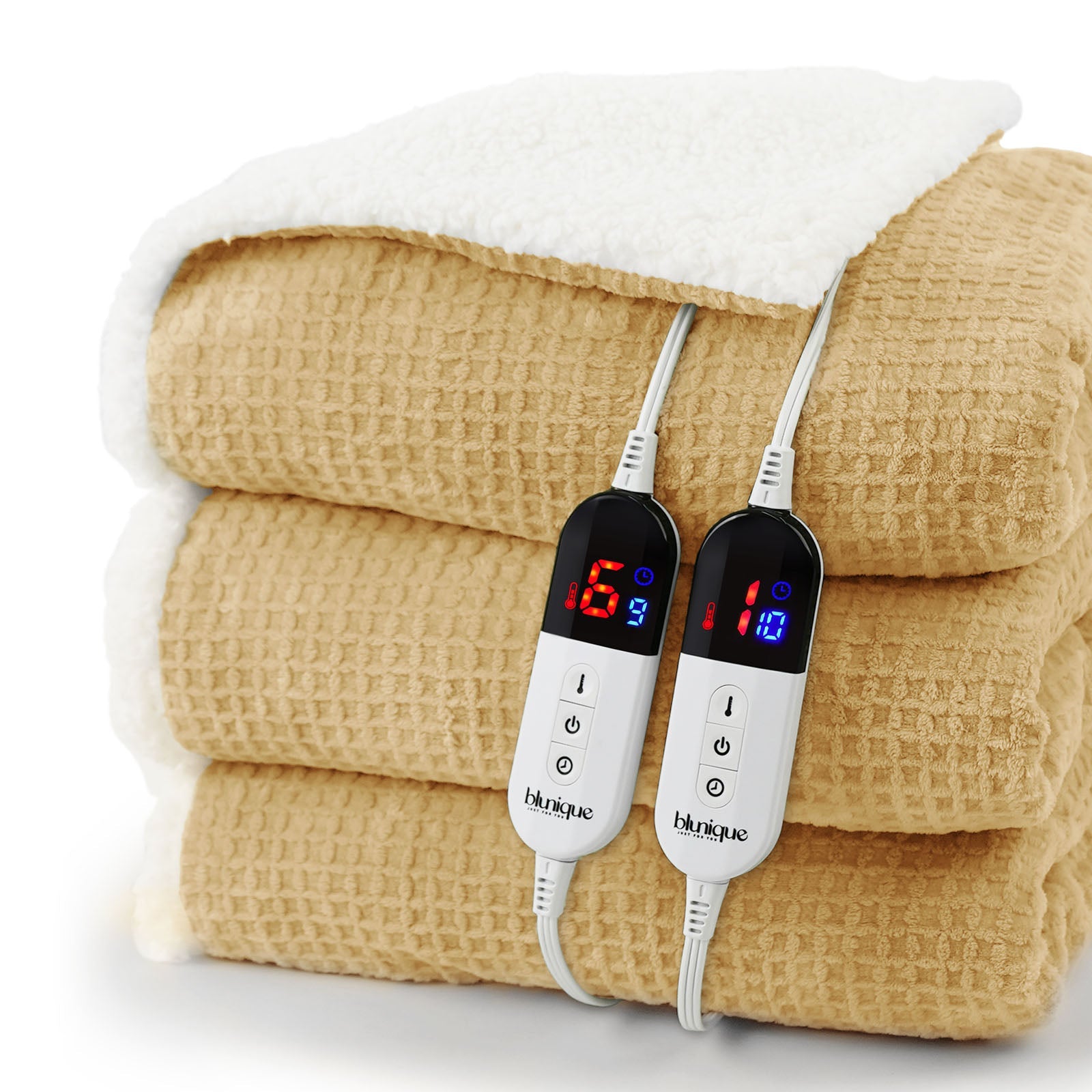 blunique - Waffle Sherpa Heated Blanket Queen Size - Blunique