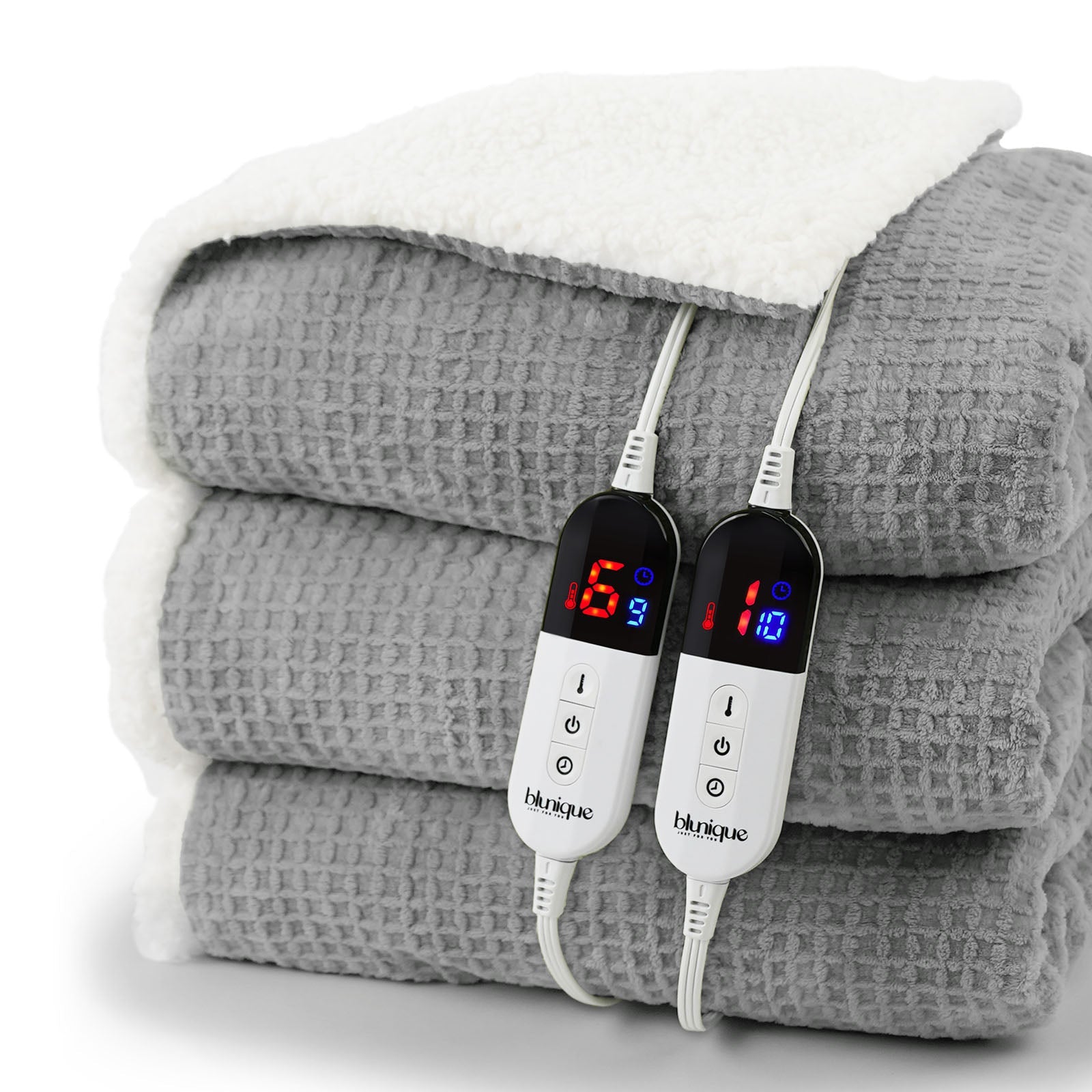 blunique - Waffle Sherpa Heated Blanket Queen Size - Blunique