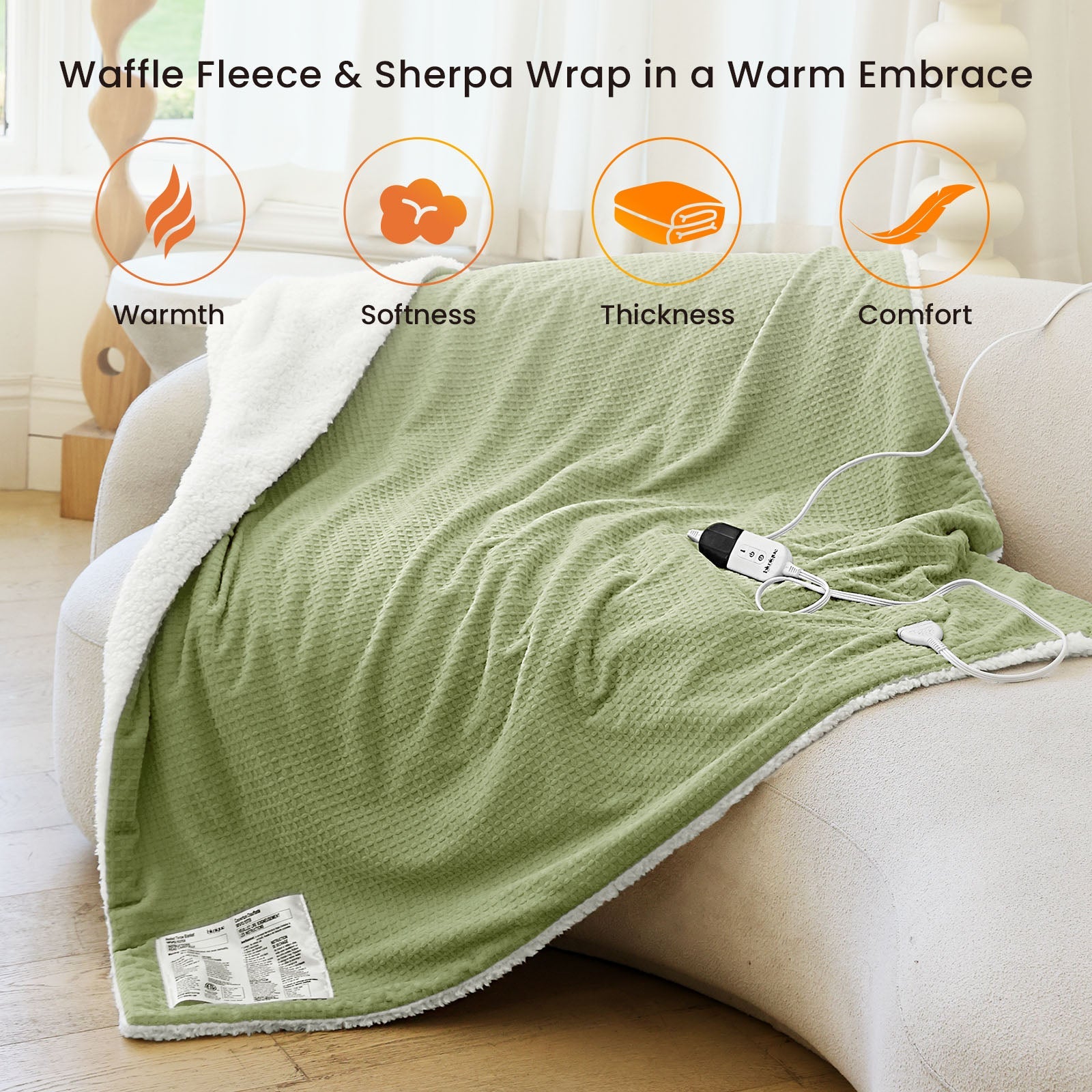 blunique - Waffle Sherpa Heated Blanket Throw Size - Blunique