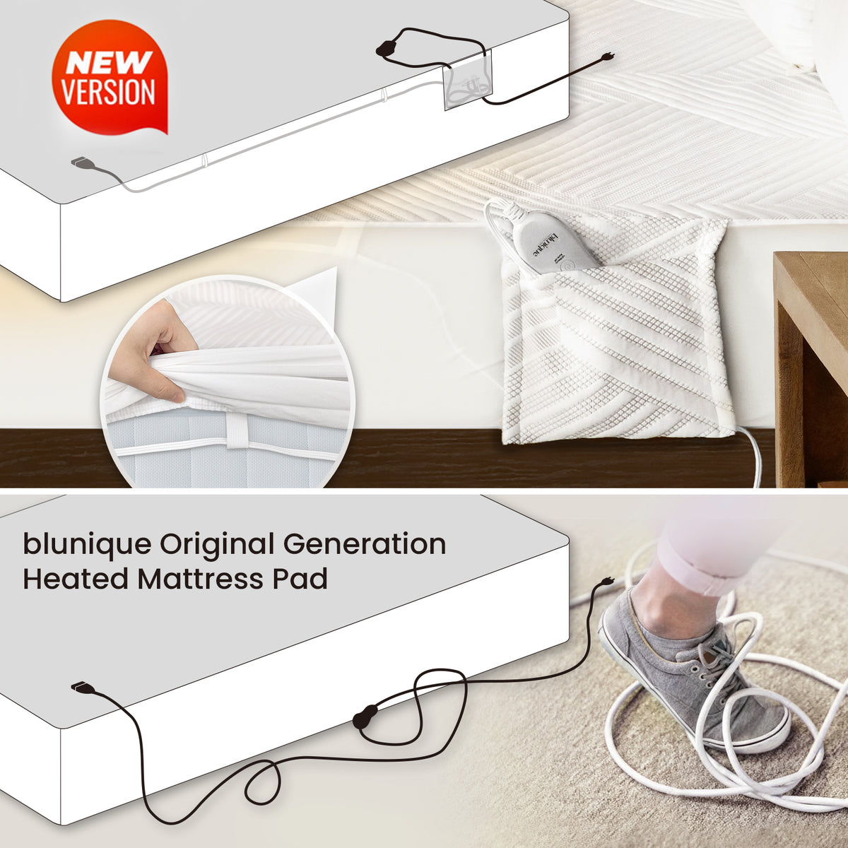blunique - Gradient Grid Heated Mattress Pad with Single Pocket