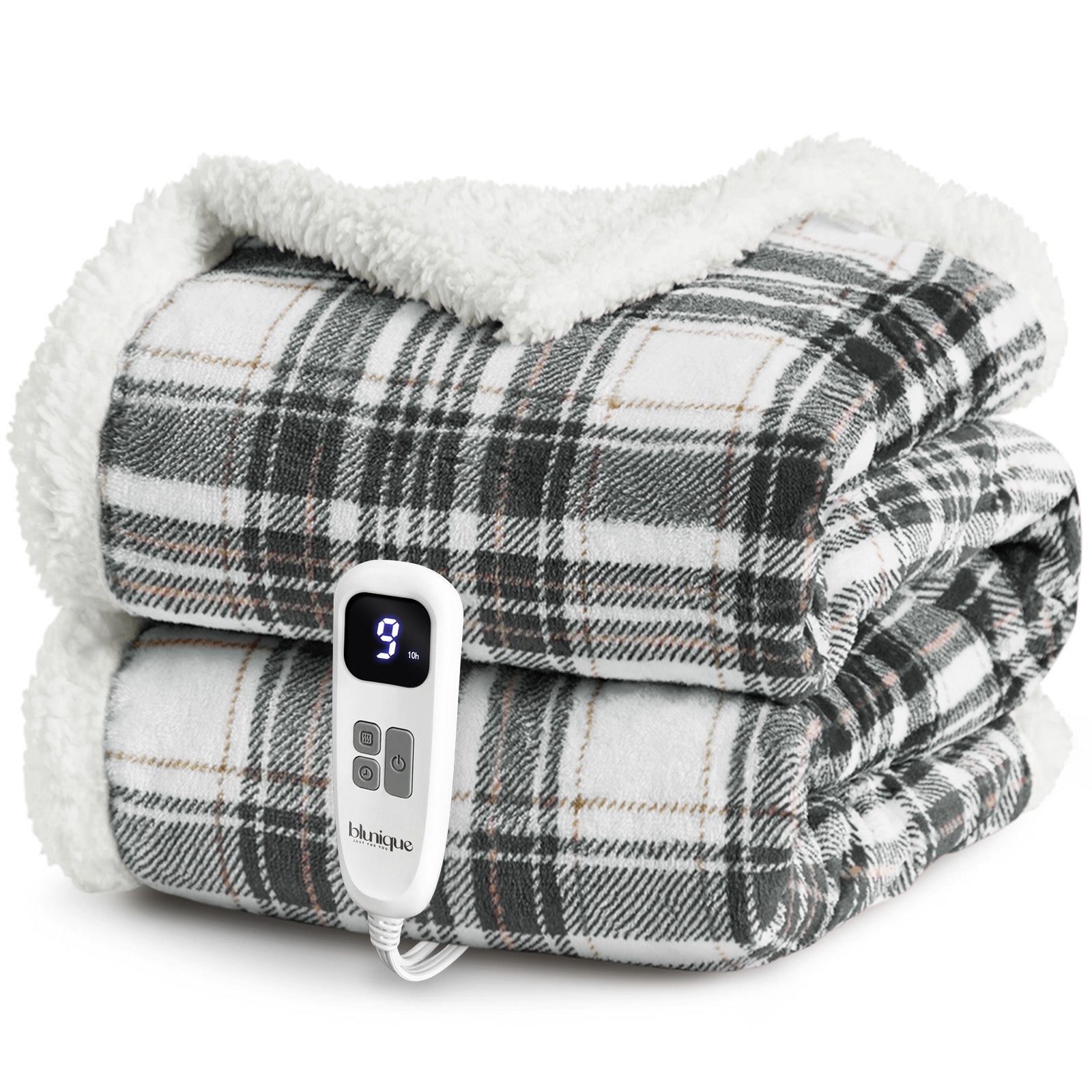 blunique - Ultra Soft Cozy Plaid Flannel - Fast Heated Blanket Electric Throw 50''x60'' Blunique