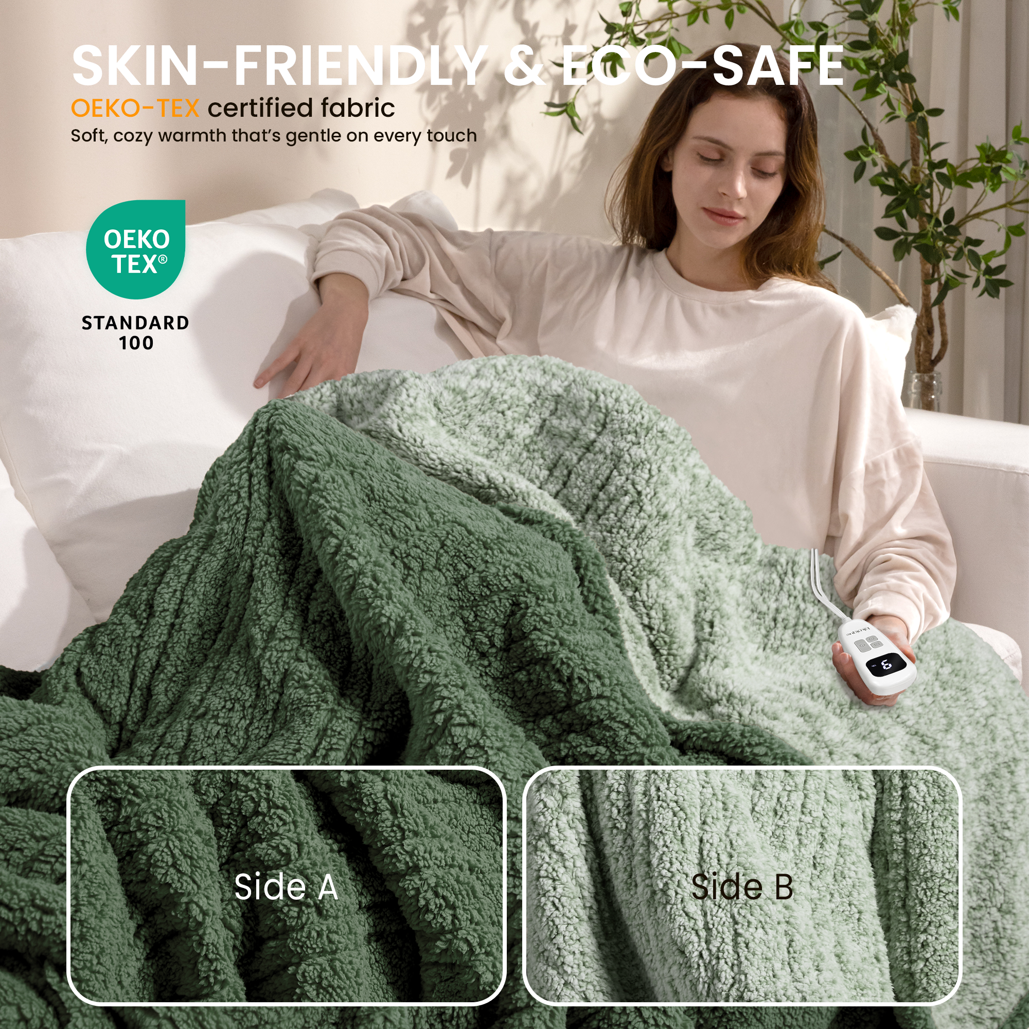 blunique - Double Sided Cozy Sherpa - Two-Tone -Fast Heated Blanket Electric Blanket - Blunique