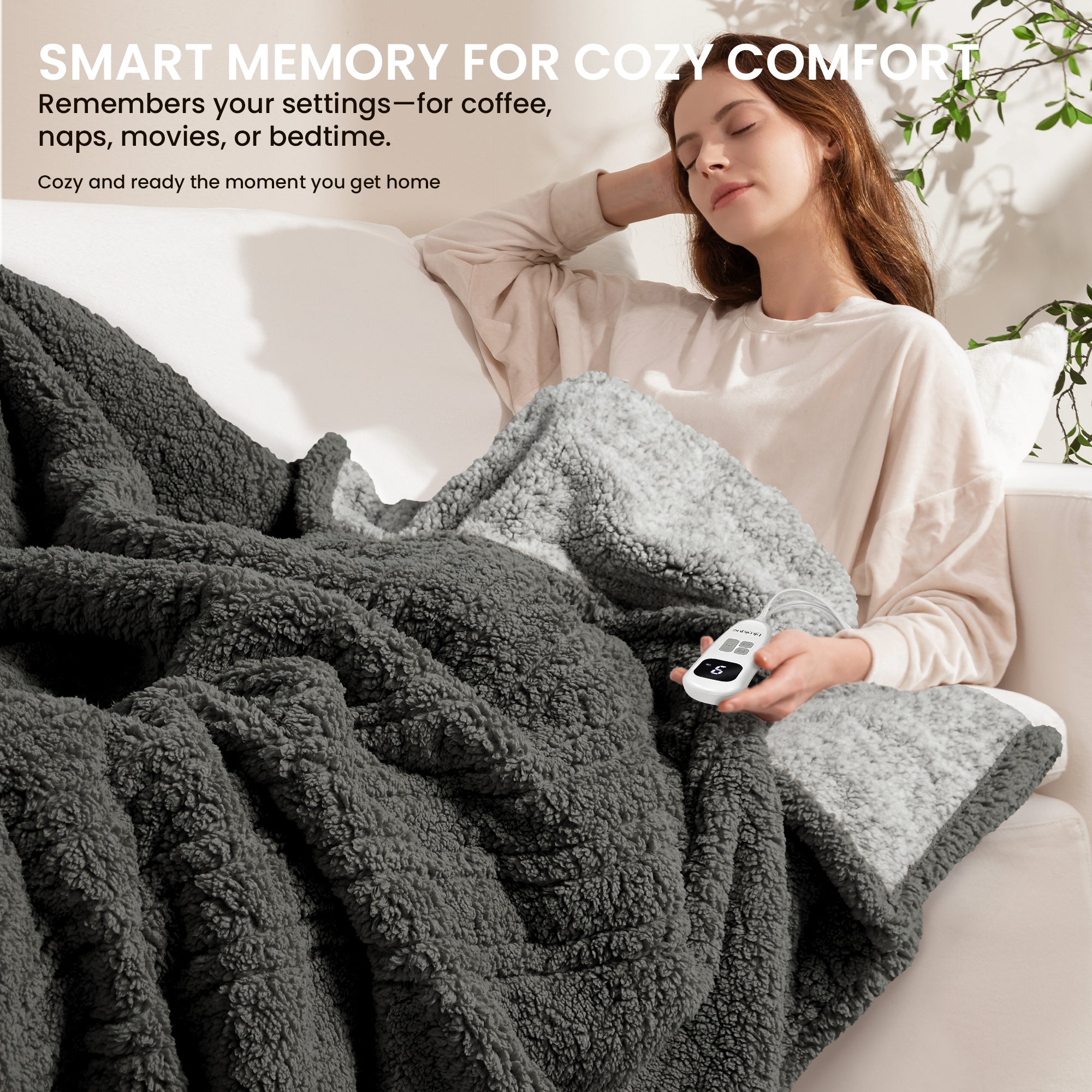 blunique - Double Sided Cozy Sherpa - Two-Tone -Fast Heated Blanket Electric Blanket - Blunique