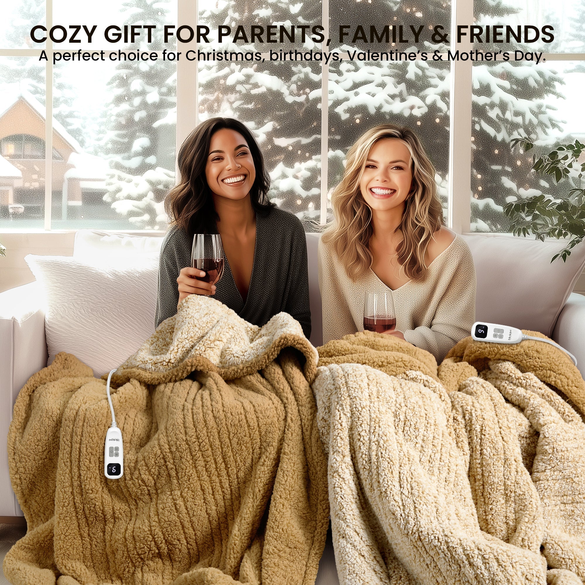blunique - Double Sided Cozy Sherpa - Two-Tone -Fast Heated Blanket Electric Blanket - Blunique
