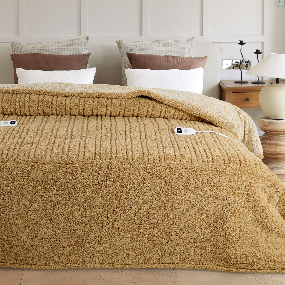 blunique -  Double Sided Cozy Sherpa - Two-Tone -Fast Heated Blanket Electric Blanket