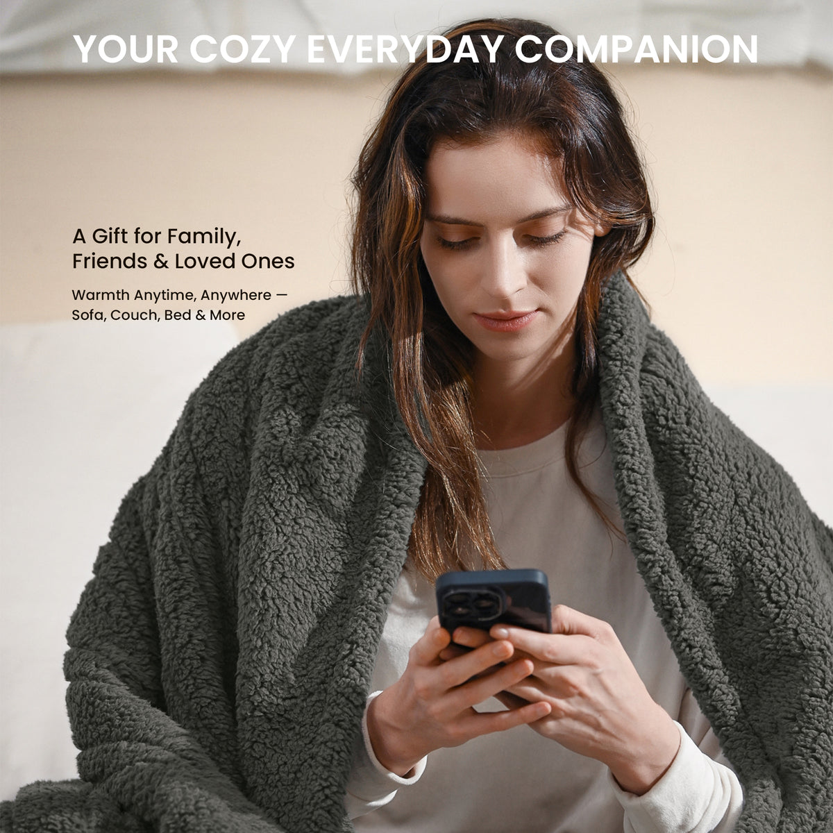 blunique -  Double Sided Cozy Sherpa - Fast Heated Blanket Electric Blanket