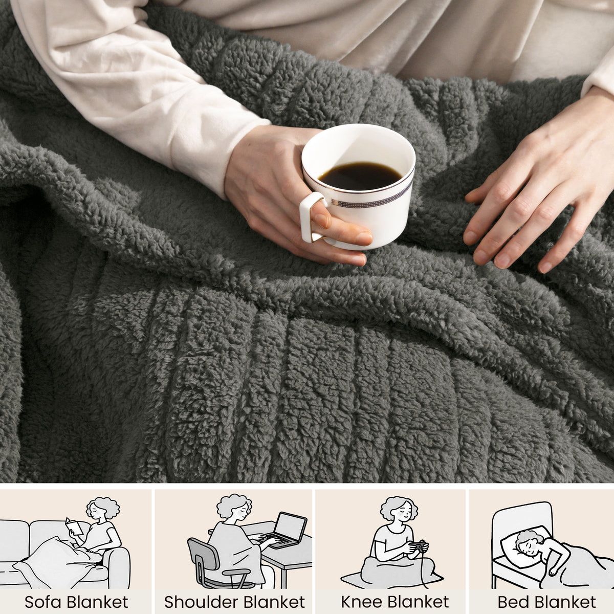 blunique -  Double Sided Cozy Sherpa - Fast Heated Blanket Electric Blanket