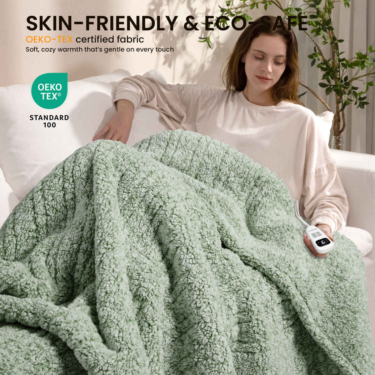 blunique -  Double Sided Print Cozy Sherpa - Fast Heated Blanket Electric Blanket