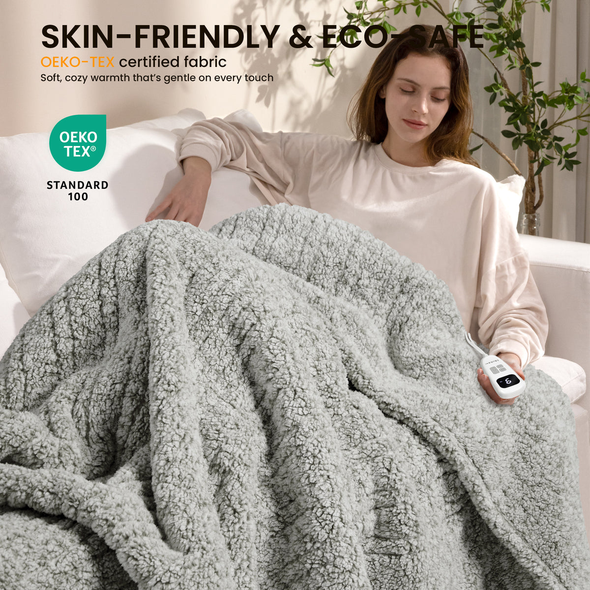 blunique -  Double Sided Print Cozy Sherpa - Fast Heated Blanket Electric Blanket