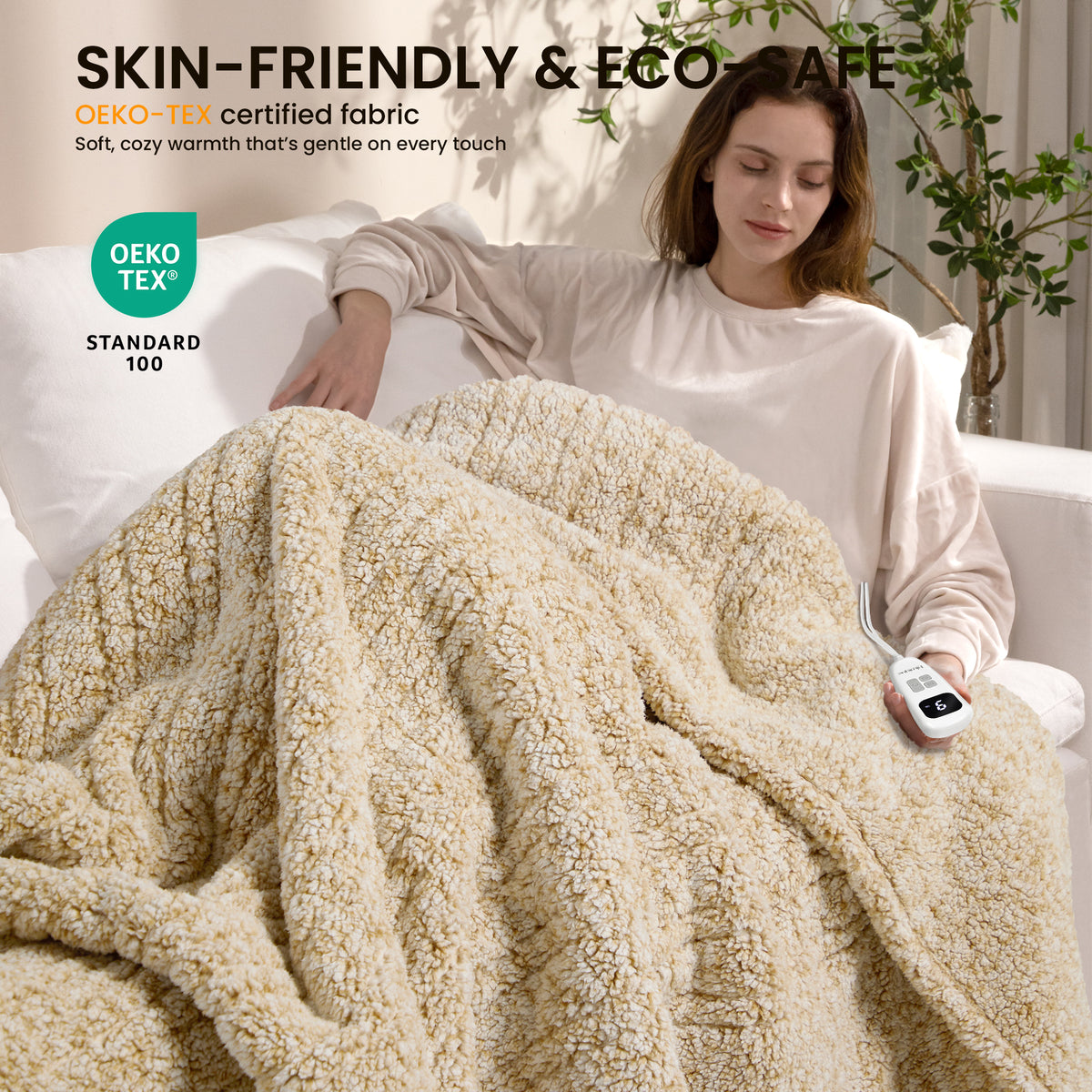 blunique -  Double Sided Print Cozy Sherpa - Fast Heated Blanket Electric Blanket