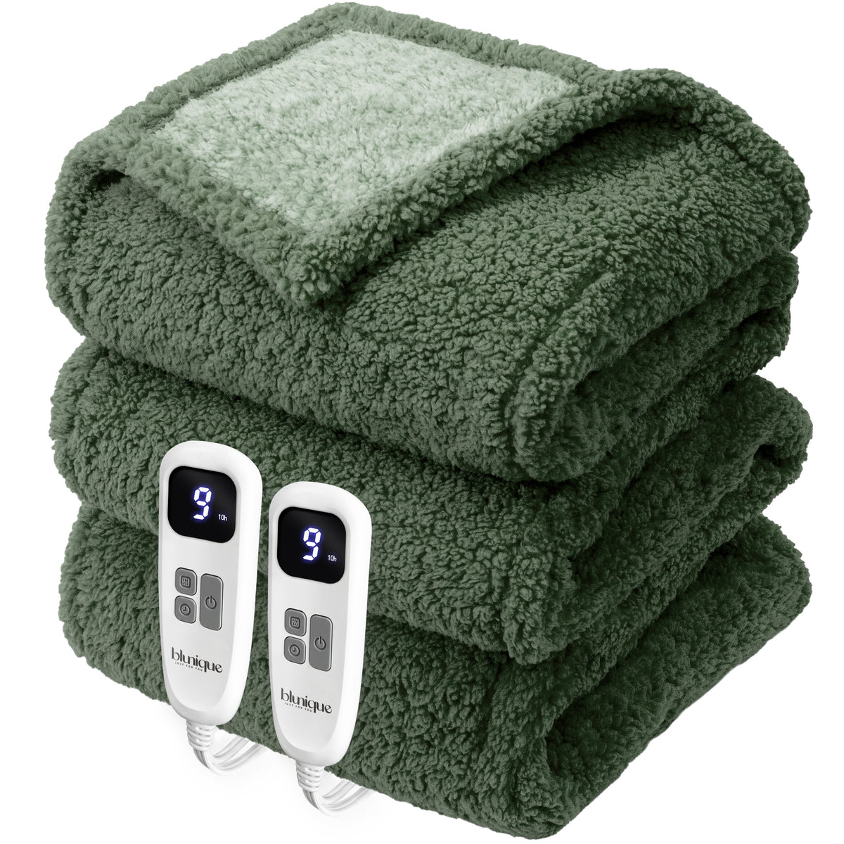 blunique -  Double Sided Cozy Sherpa - Two-Tone -Fast Heated Blanket Electric Blanket